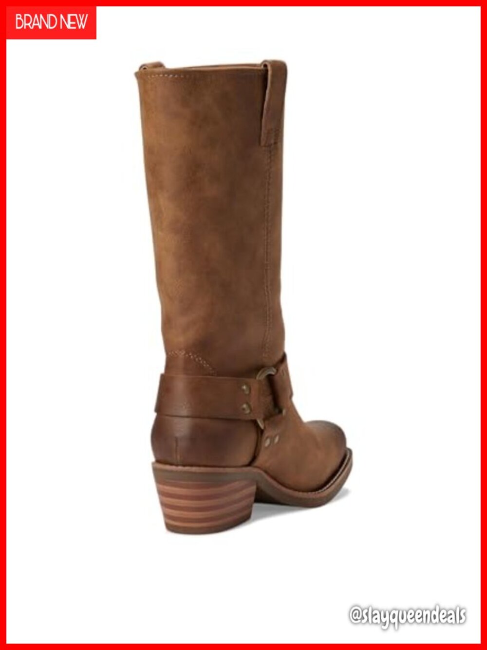 Women's Mid-Calf Motorcycle Boots Vegan Leather Square Toe Harness - Picture 4 of 6